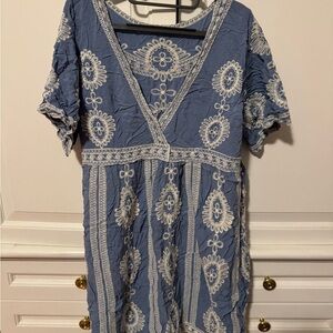 Cupshe Blue and White Embroidered Midi Dress